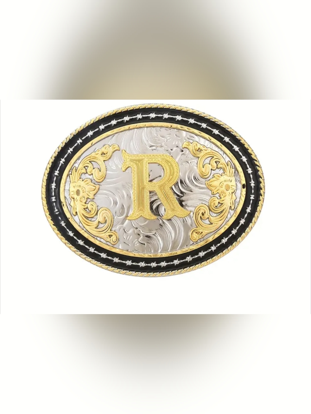 Western Monogram R Belt Buckle Gold Silver Tone Cowboy Initial Buckle, T3MISB8F